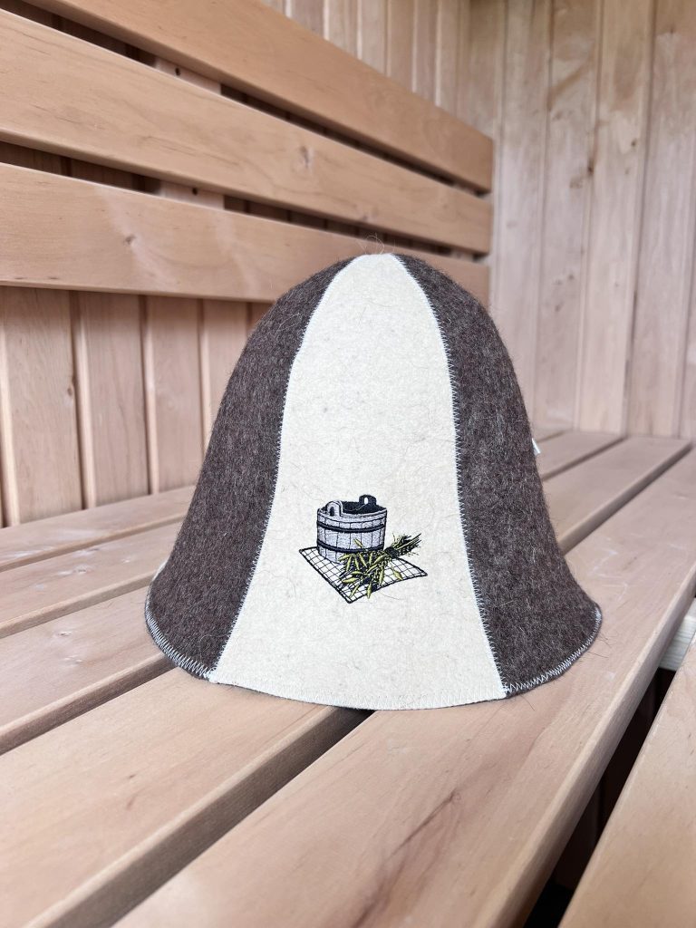 Ger3as Sauna Hat 100% Wool Felt Natural With Embroidery For Men And