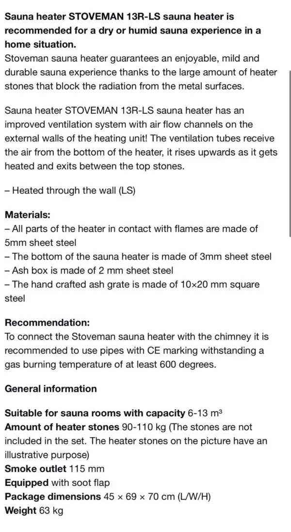 Stoveman 13 R-LS Sauna Heater